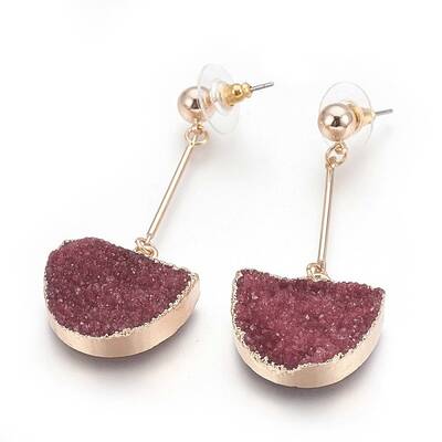 Natural Druzy Quartz Dangle Stud Earrings