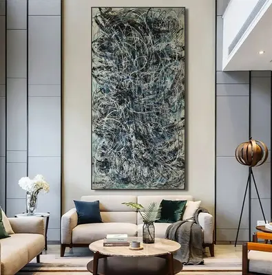 Original Jackson Pollock Style Acrylic Painting Handmade Wall Art Colorful Decor for Office | DISTURBANCE