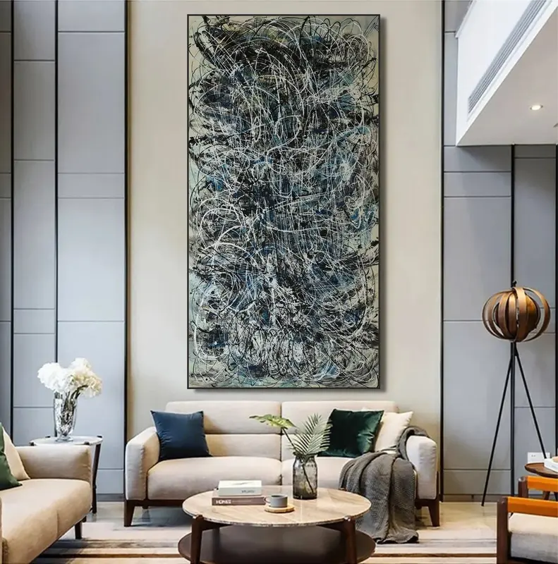 Original Jackson Pollock Style Acrylic Painting Handmade Wall Art Colorful Decor for Office | DISTURBANCE
