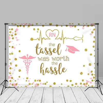 Tassel Worth Hassle Gold Glitter RN Grad Photo Backdrop - Aperturee