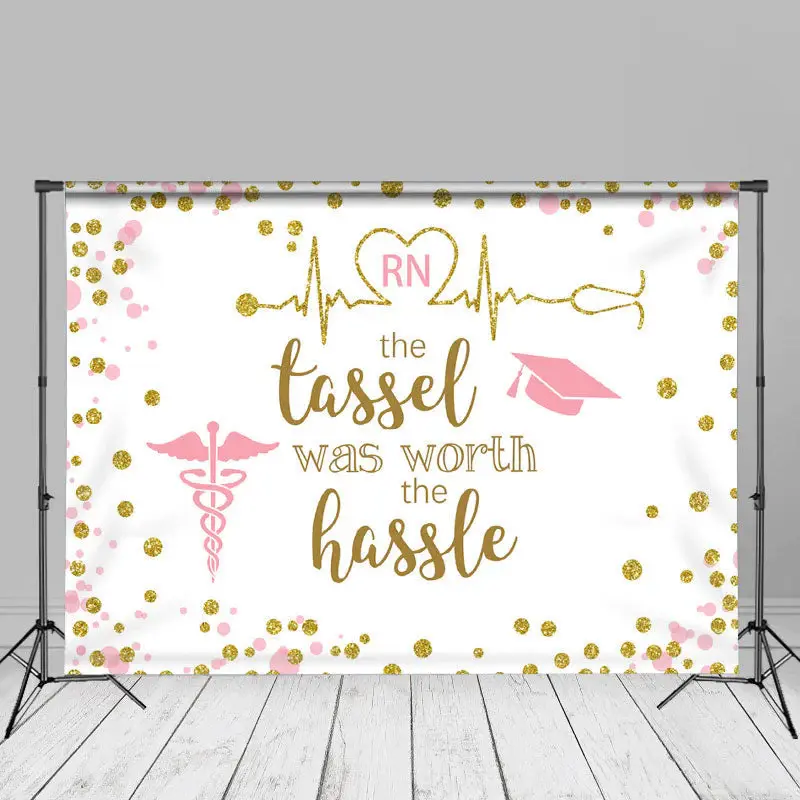 Tassel Worth Hassle Gold Glitter RN Grad Photo Backdrop - Aperturee