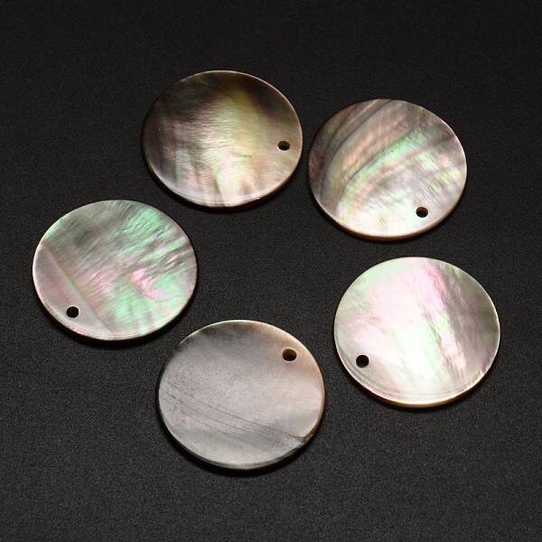 Black Lip Shell Flat Round Pendants