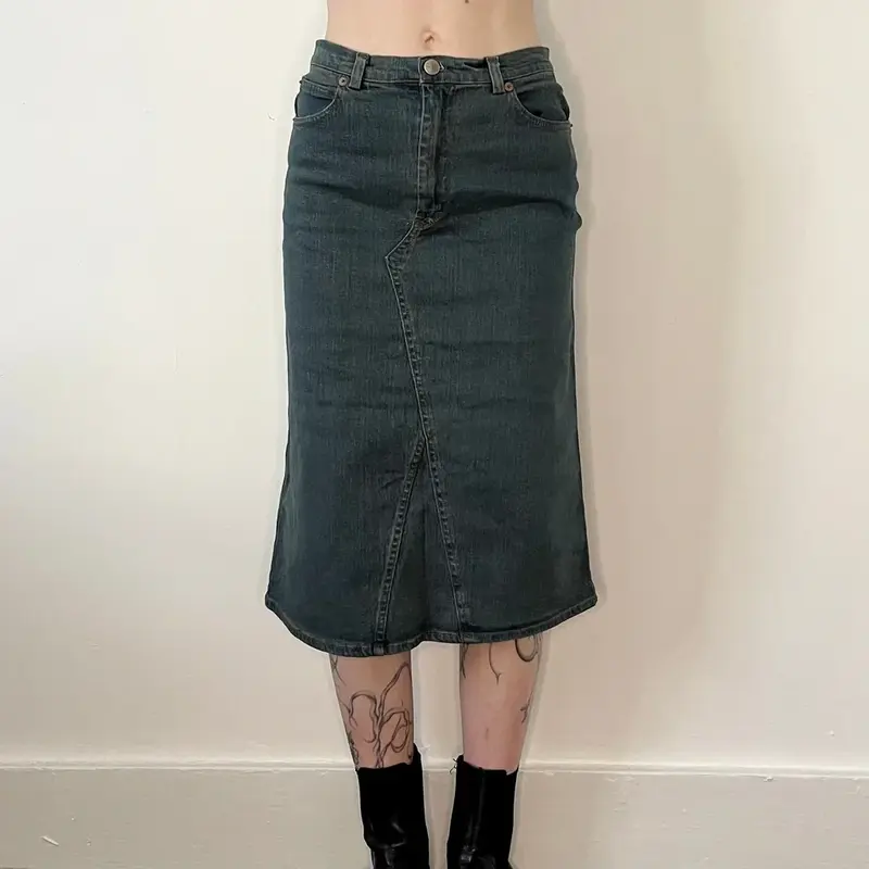 X-Cape Midi Denim Skirt - 26W UK 6 Blue Cotton Blend