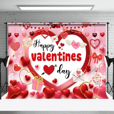 Pink Romantic Balloons Happy Valentines Day Backdrop - Aperturee