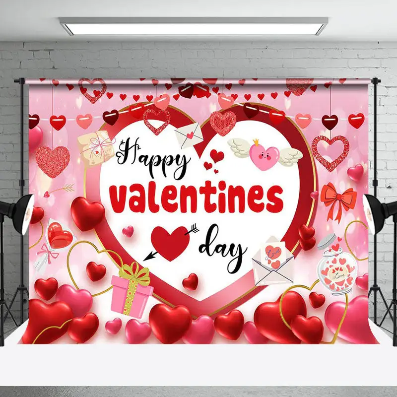 Pink Romantic Balloons Happy Valentines Day Backdrop - Aperturee