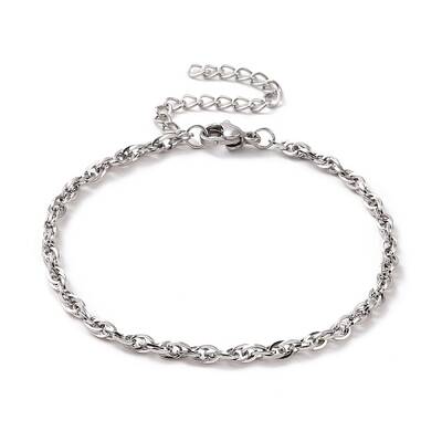 Non-Tarnish 304 Stainless Steel Rope Chain Bracelet for Men Women