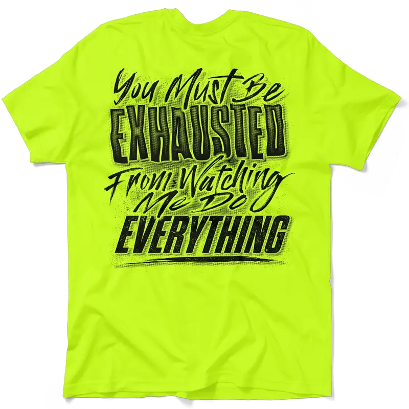 Exhausted - Safety Yellow Pocket T-Shirt