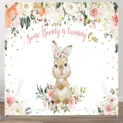 Bunny Is Turning One Fabric Backdrop Cover for Birthday - Aperturee