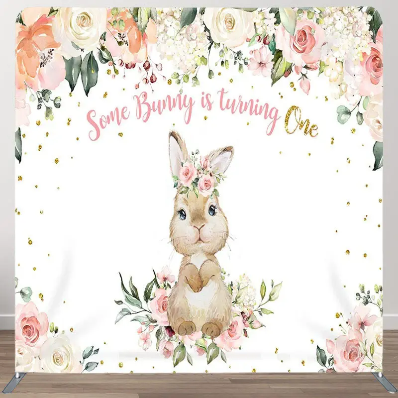 Bunny Is Turning One Fabric Backdrop Cover for Birthday - Aperturee