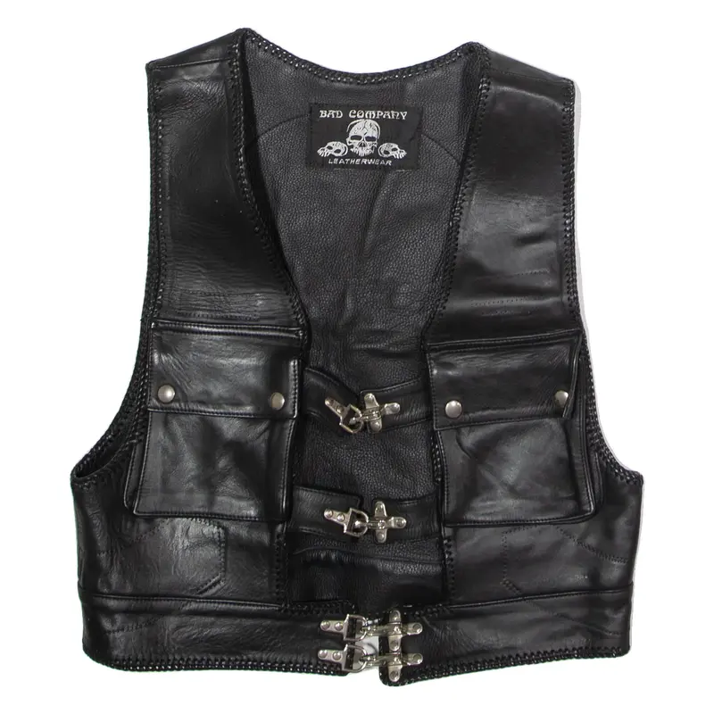 BAD COMPANY LEATHERWEAR Mens Biker Jacket Black Leather S