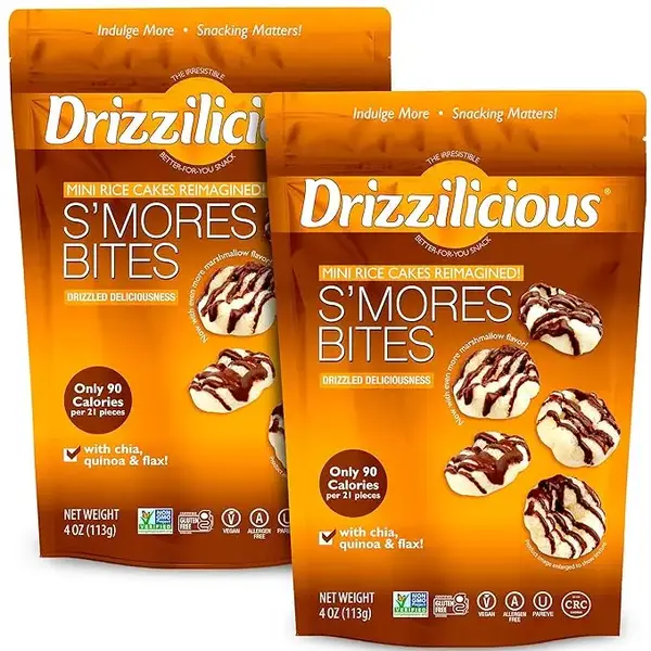 Drizzilicious S'mores Mini Rice Cakes - Gluten-Free, Vegan, Crunchy & Healthy Snack, 90 Calories per Serving, 4 oz (Pack of 2...