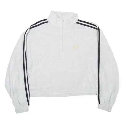 ADIDAS Cropped Womens Sweatshirt Grey 1/4 Zip UK 8