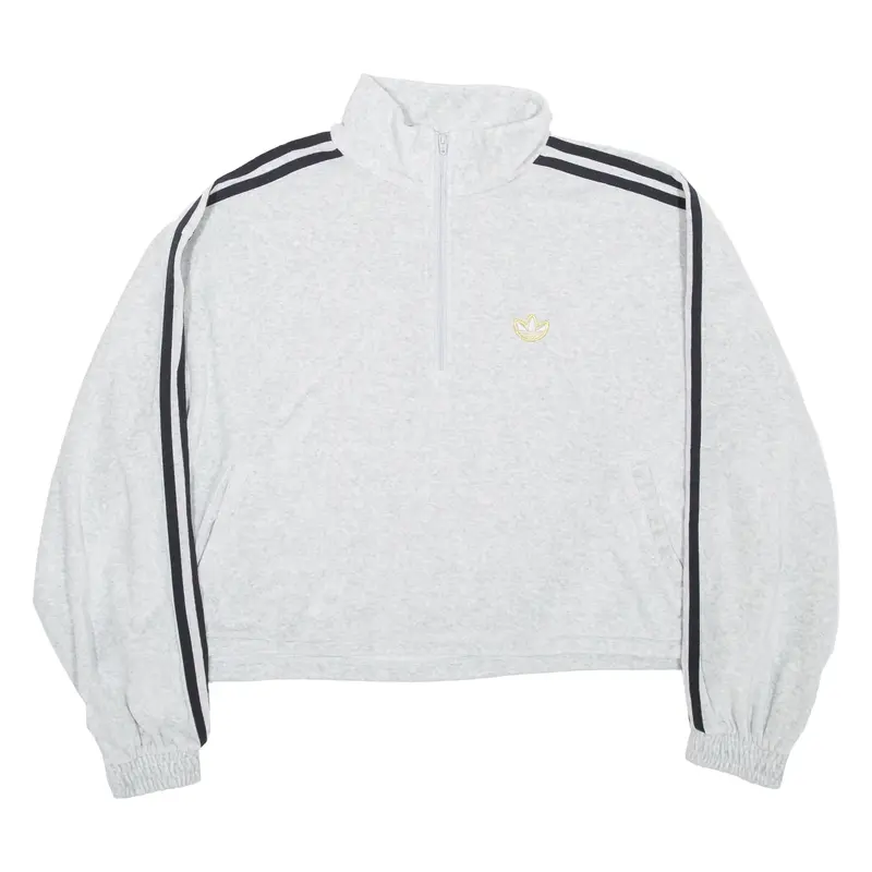ADIDAS Cropped Womens Sweatshirt Grey 1/4 Zip UK 8