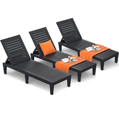 For Summer, Outdoor Chaise Lounge Chair Set of 3 for Poolside Patio, Water-Resistant Tanning Chair Recliner with Adjustable B...