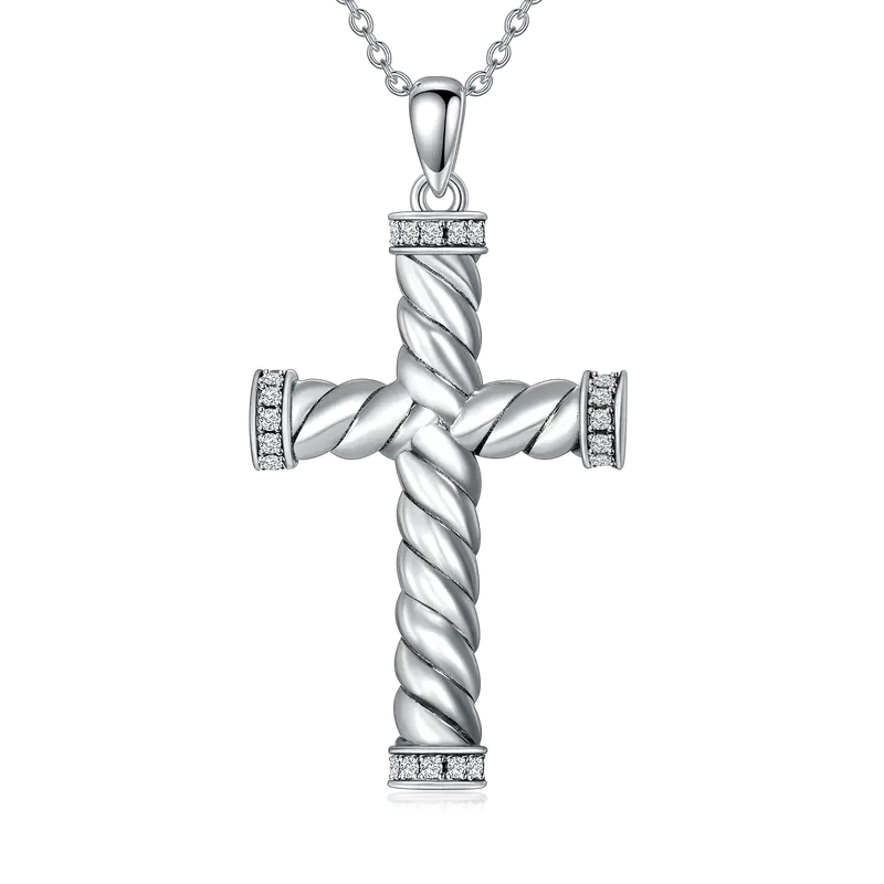 Sterling Silver Cubic Zirconia Cross Urn Necklace for Ashes