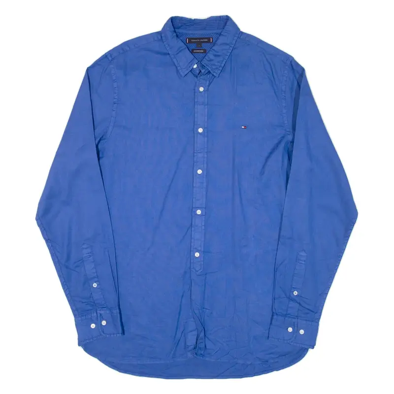 TOMMY HILFIGER Mens Plain Shirt Blue Long Sleeve L