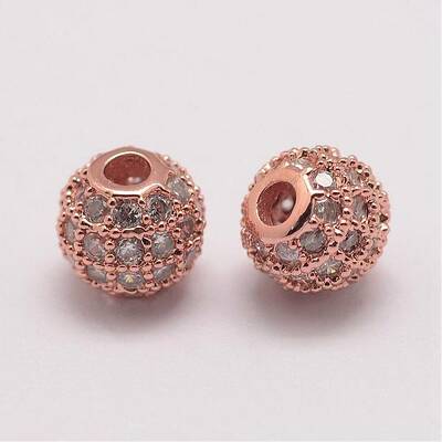 Brass Micro Pave Cubic Zirconia Beads
