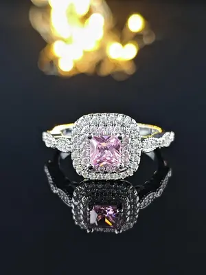 Elegant Women's Fashion Rhinestone Decor Promise Ring for Her, Artificial Gemstone Decor Hollow out Engagement Ring for Girlf...