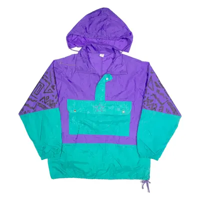 PLAY CREW Mens Anorak Jacket Green 90s Hooded Colourblock M