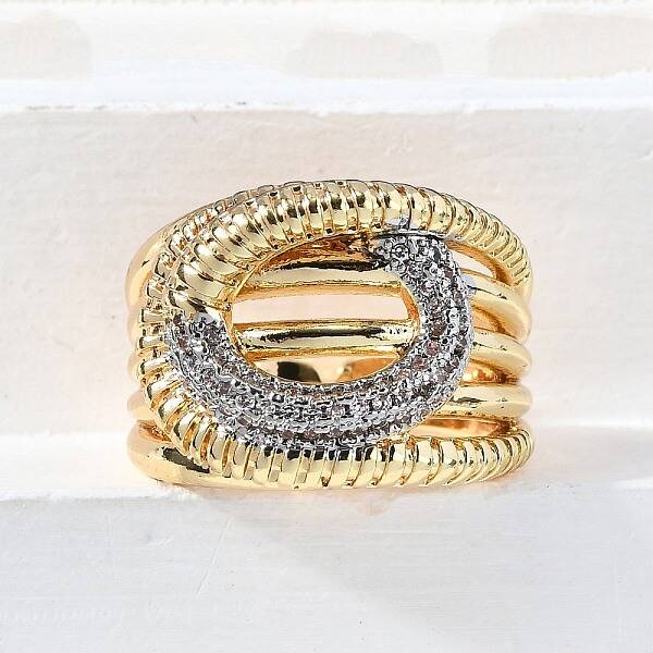 Brass Micro Pave Cubic Zirconia Adjustable Cuff Open Rings