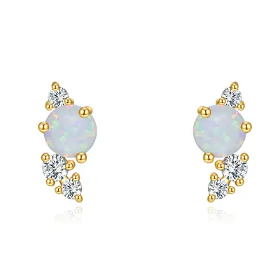 14K Gold Cubic Zirconia & Opal Stud Earrings