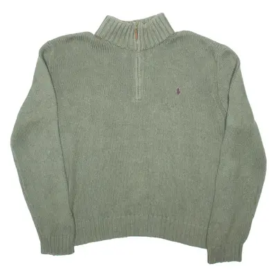 POLO RALPH LAUREN Mens Jumper Green 1/4 Zip Tight Knit 2XL
