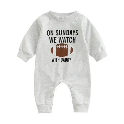 Infant Baby Boys Football Outfit Sundays are for Football with Daddy Jumpsuit Romper Patchwork Long Sleeve Bodysuit