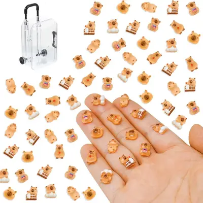 Random Capybara Miniatures with Storage Box, 100pcs/200pcs Resin Animals Collectible Figurines Art Crafts Decorations, Cute C...