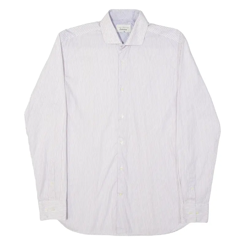 TED BAKER Mens Flannel Shirt White Striped Long Sleeve M