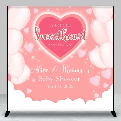 Pink Balloons Hearts Custom Baby Shower Backdrop - Aperturee