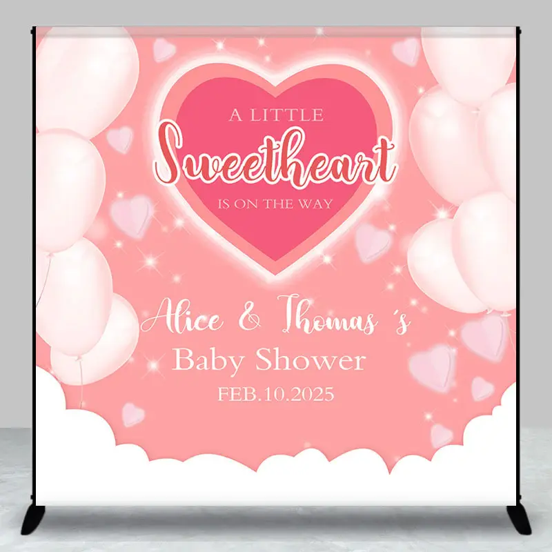 Pink Balloons Hearts Custom Baby Shower Backdrop - Aperturee