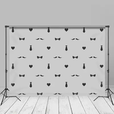 Bowtie Heart Moustache Tie Grey Fathers Day Backdrop - Aperturee
