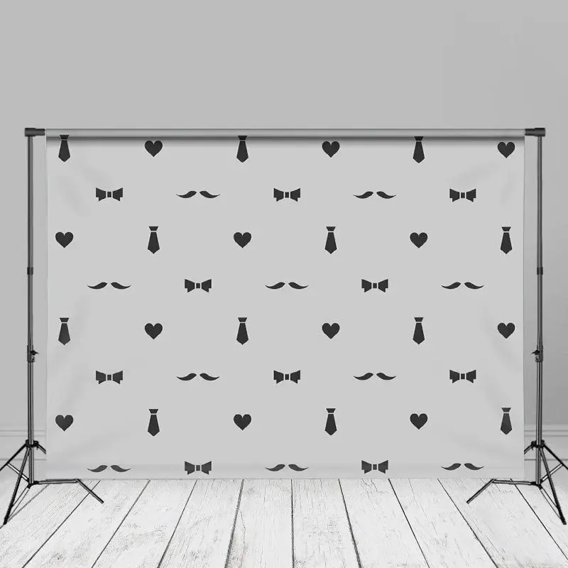 Bowtie Heart Moustache Tie Grey Fathers Day Backdrop - Aperturee