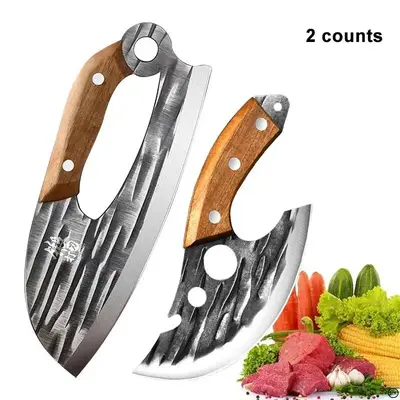 Stainless Steel Forged Meat Cutting Knife Set, 2 Counts/set 2 Styles Durable Forged Bone Chopper, Multipurpose Precision Cutt...