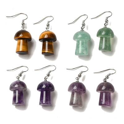 Natural Mixed Gemstone Mushroom Dangle Earrings