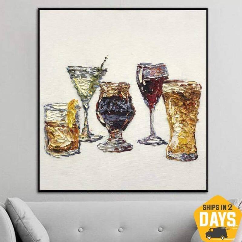 Large Abstract Painting On Canvas Cocktails Painting Alcoholic Drinks Painting Modern Wall Art Painting Wall Decor | FRIDAY N...