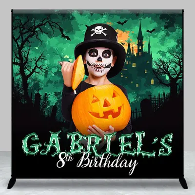 Aperturee Custom Photo Name Halloween 8th Birthday Backdrop - Aperturee
