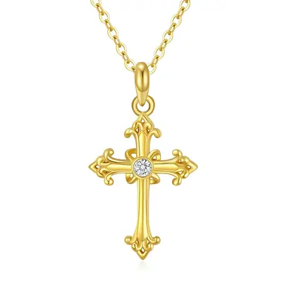 10K Gold Cubic Zirconia Ankh Necklace for Women