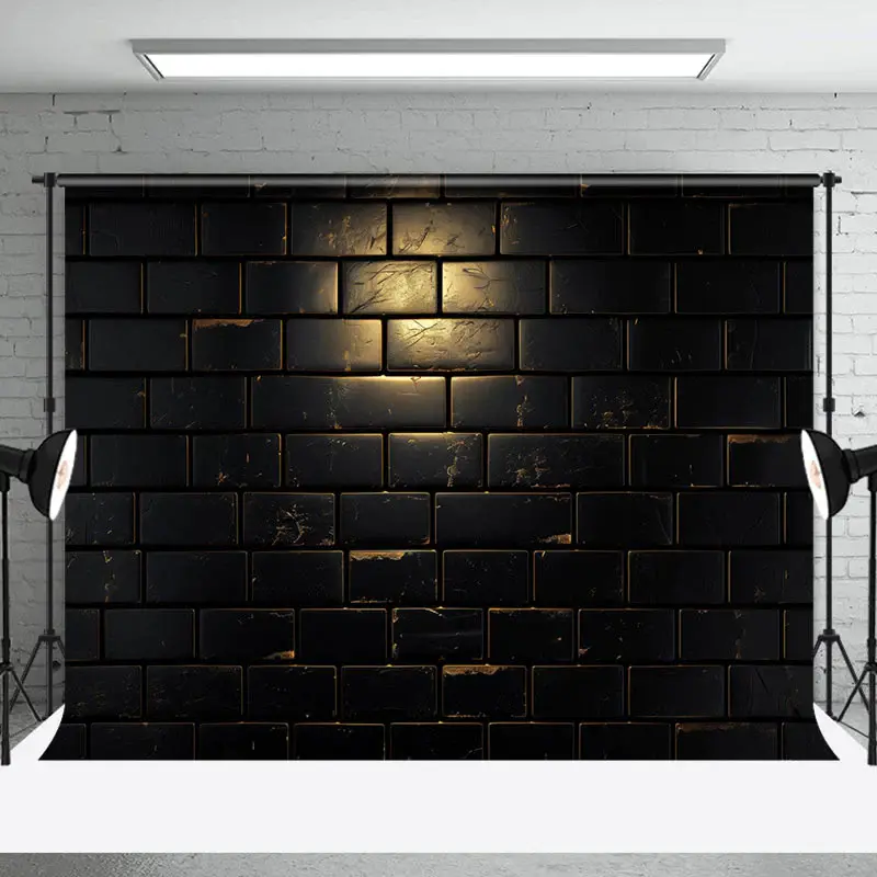 Black Glossy Cratches Texture Brick Wall Backdrop - Aperturee