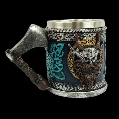 Viking Pirate Design Mug, 1 Count Stainless Steel Inside Coffee Mug, Creative Drinking Cup for Home Office Use, Gift for Frie...