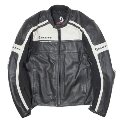 SCOTT Mens Motorcycle Jacket Black Leather Colourblock M