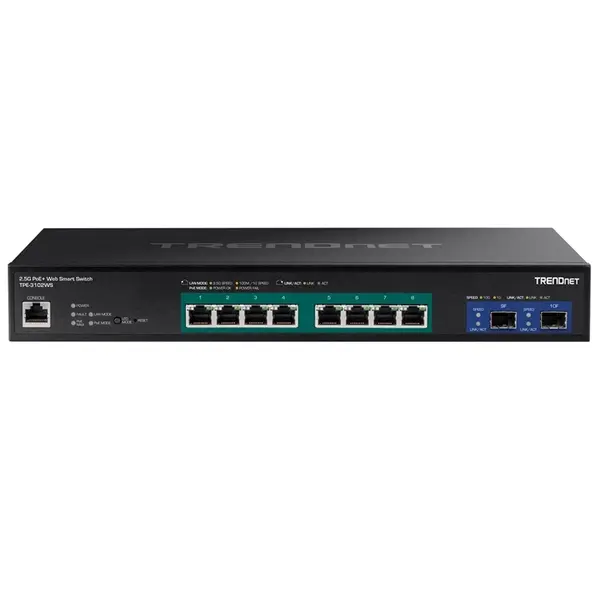 TRENDnet TPE-3102WS | 8-Ports 2.5GBase-T RJ-45 GbE PoE+ 2-Port 10GBase-X SFP+ Layer 3 1U Rack-mountable Gigabit Ethernet Netw...