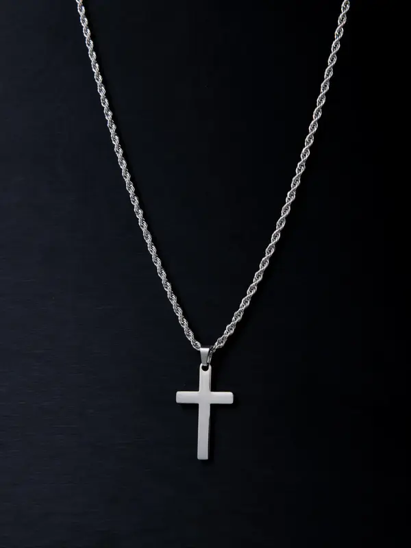Summer Punk Style Cross Pendant Necklace for Men, Streetwear Minimalist Matching Chain Mexican Necklace for Gift, Stainless S...