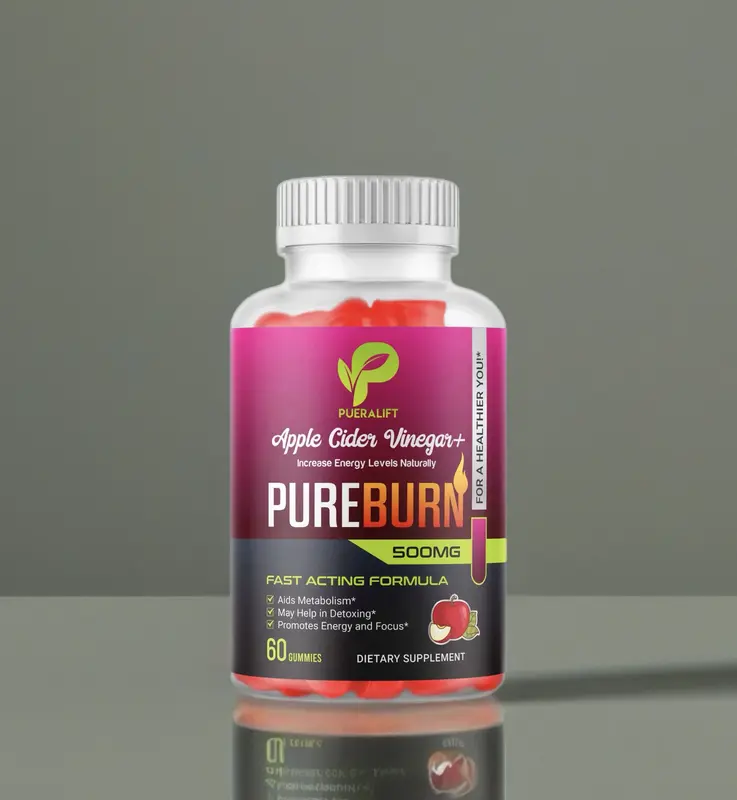 Pueralift PureBurn Gummies 500mg - Apple Cider Vinegar for Digestion & Metabolism Support - Natural Energy Boosters - Vegan, ...