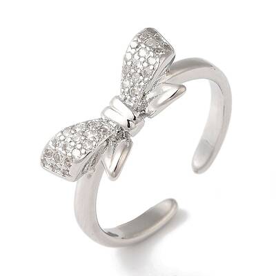 Bowknot Brass Micro Pave Clear Cubic Zirconia Open Cuff Rings for Women