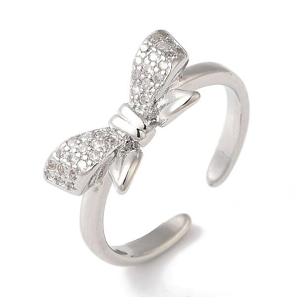 Bowknot Brass Micro Pave Clear Cubic Zirconia Open Cuff Rings for Women
