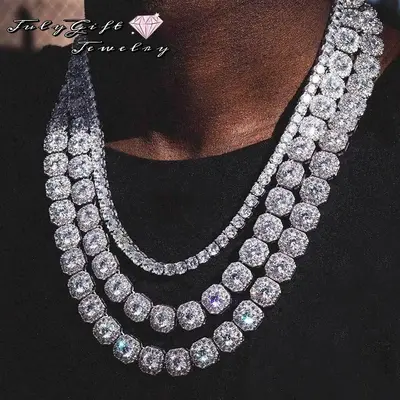 12MM Iced Out Chains for Men Tennis Necklaces-Mens Hip Hop Baguette Tennis Chains 16-24 Inches