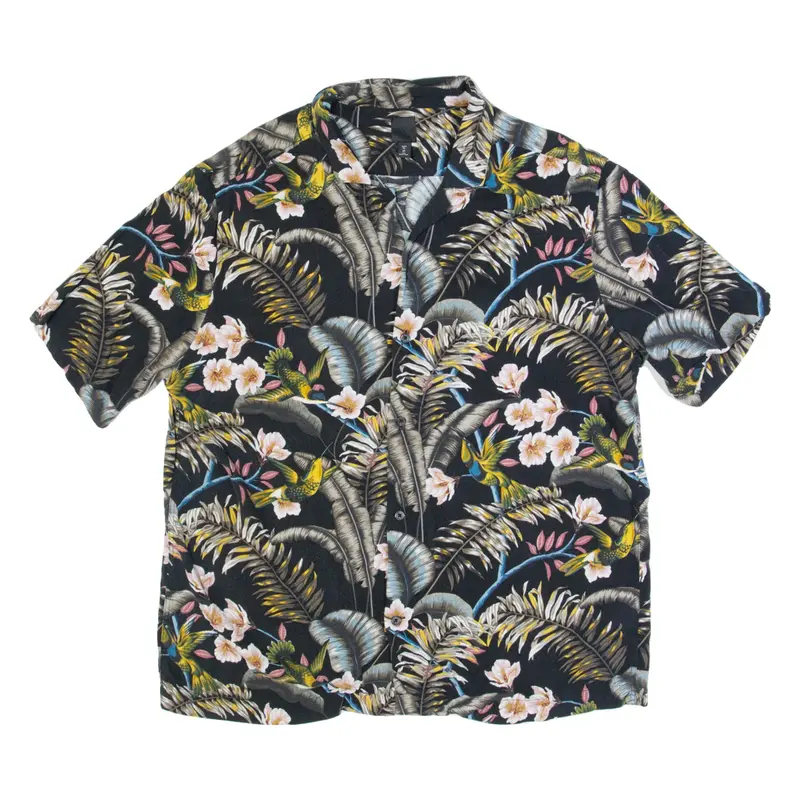 H&M Mens Hawaiian Shirt Black Floral XL