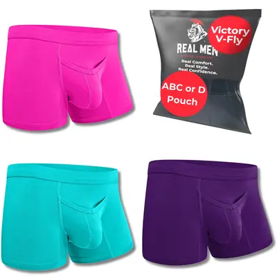 Modal 3in Boxer Briefs V-Fly 3pk Pink/Purple/Turquoise Fabric Man Menswear Underwear Day Set Smooth Stylish Big Pocket Clothi...