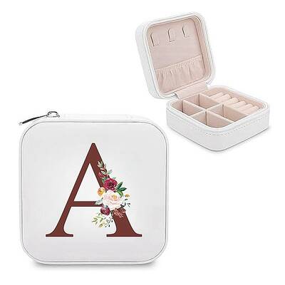 Square A Print PU Leather Jewelry Set Storage Zipper Box